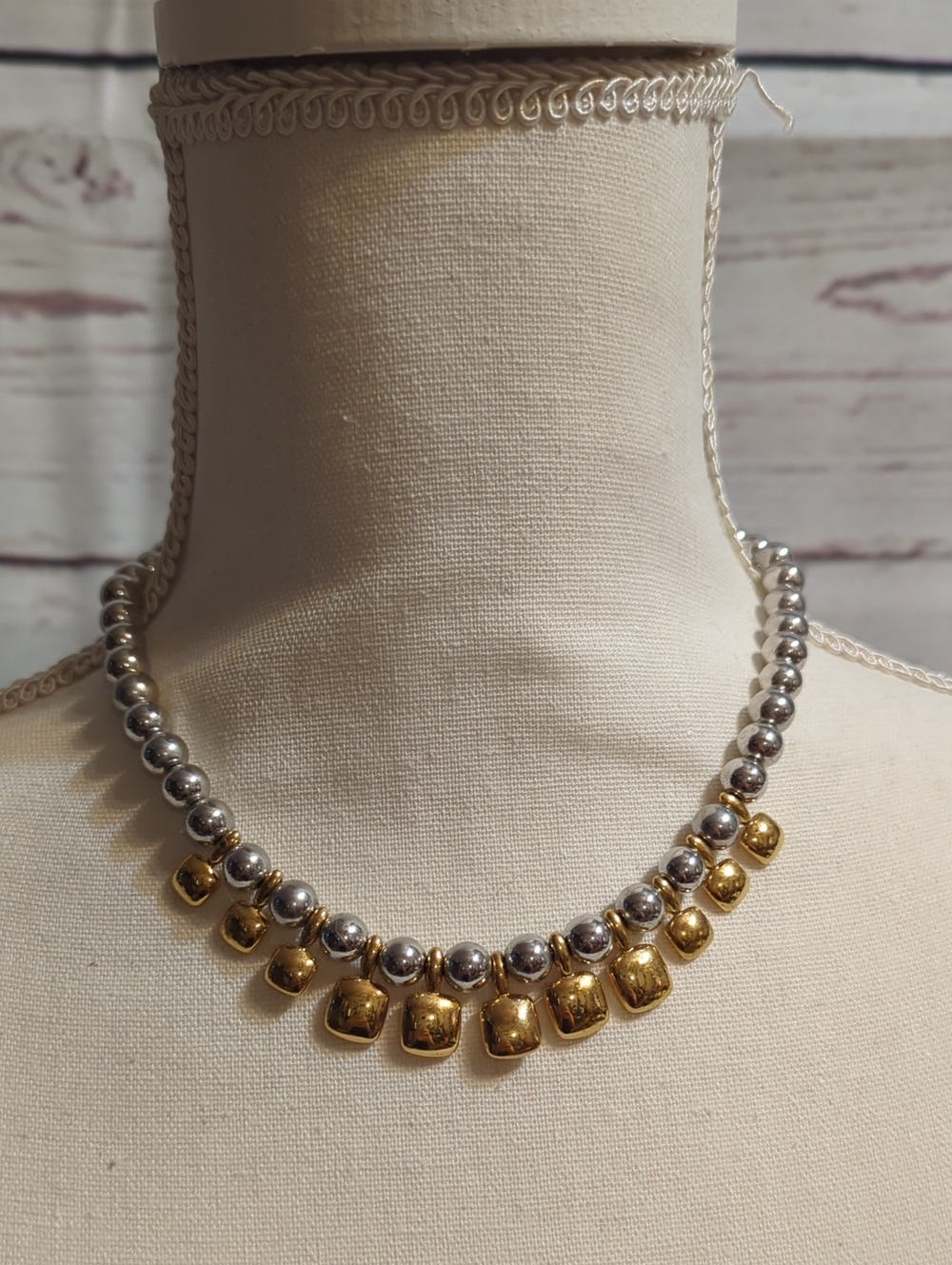 Monet Two-Tone Silver Tone and Gold Tone Beaded Necklace